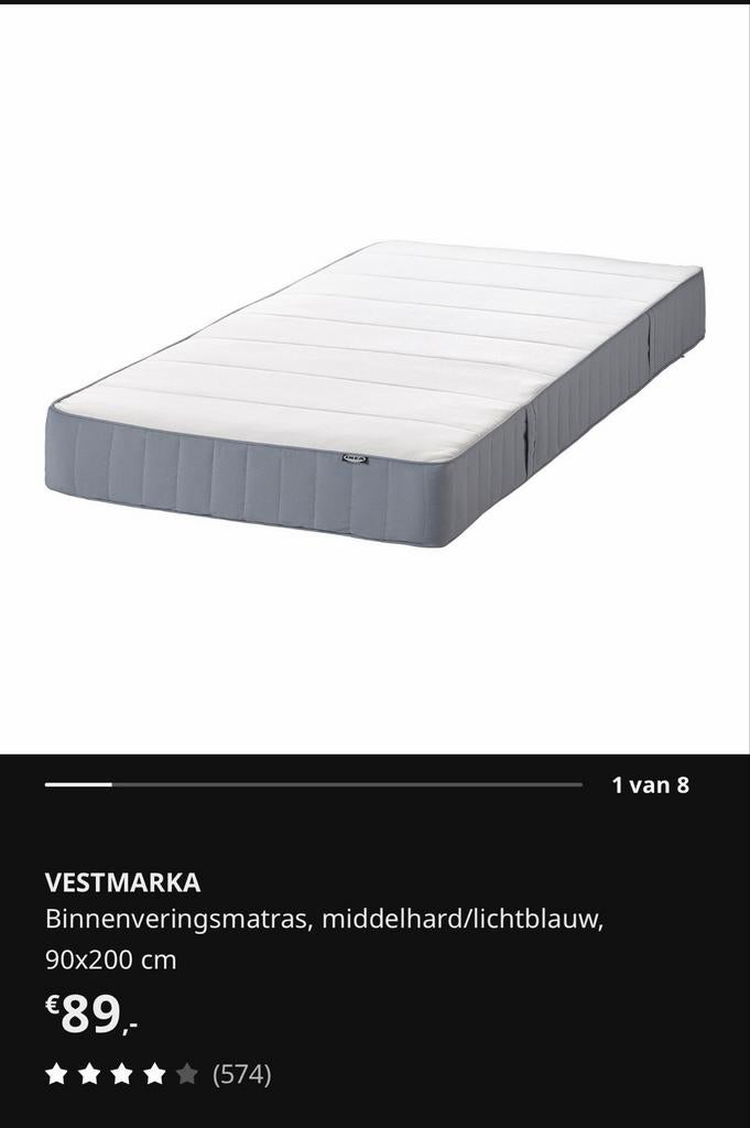 IKEA Vestmarka Matras 90x200 - Zo goed als nieuw!, 90 cm, Eenpersoons, Ophalen of Verzenden, Zo goed als nieuw