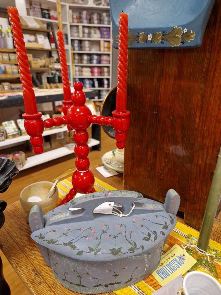 Kerstkandelaar Vintage Rood Hout Zweeds, Ophalen of Verzenden