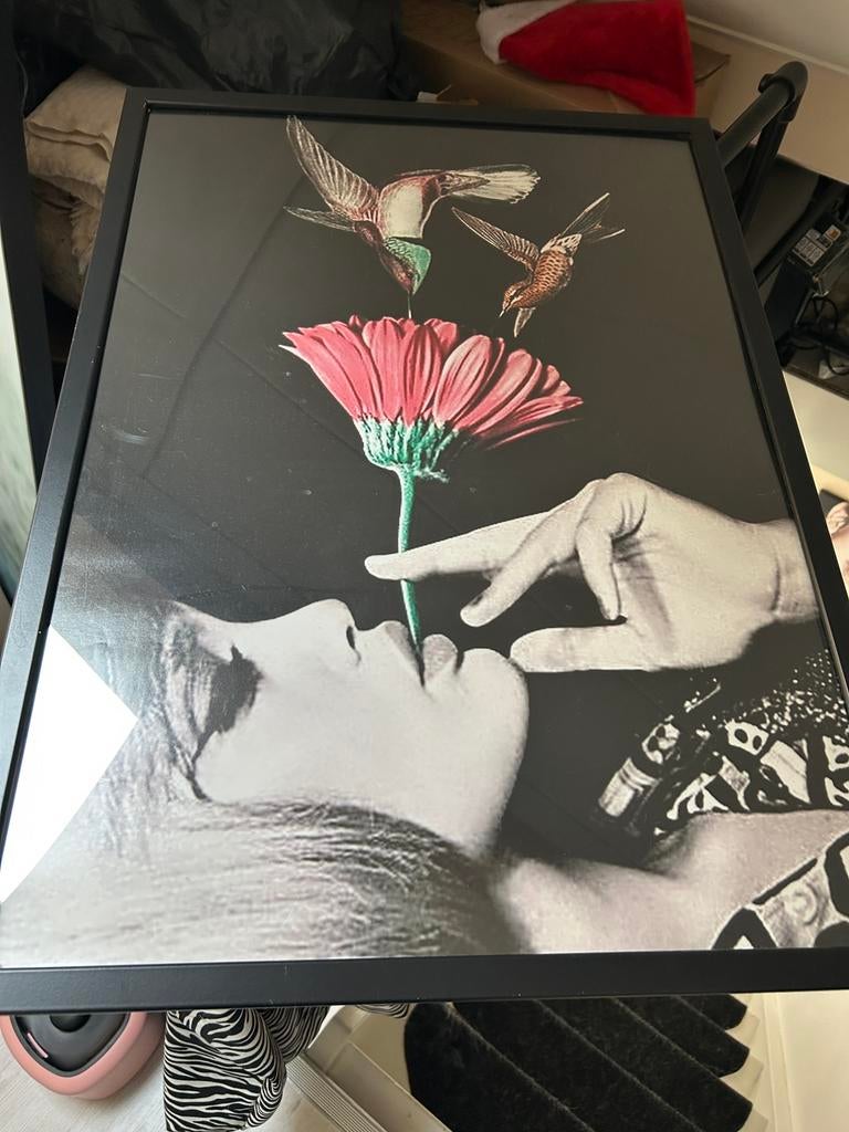 Schilderij vrouw met bloem, Ophalen of Verzenden