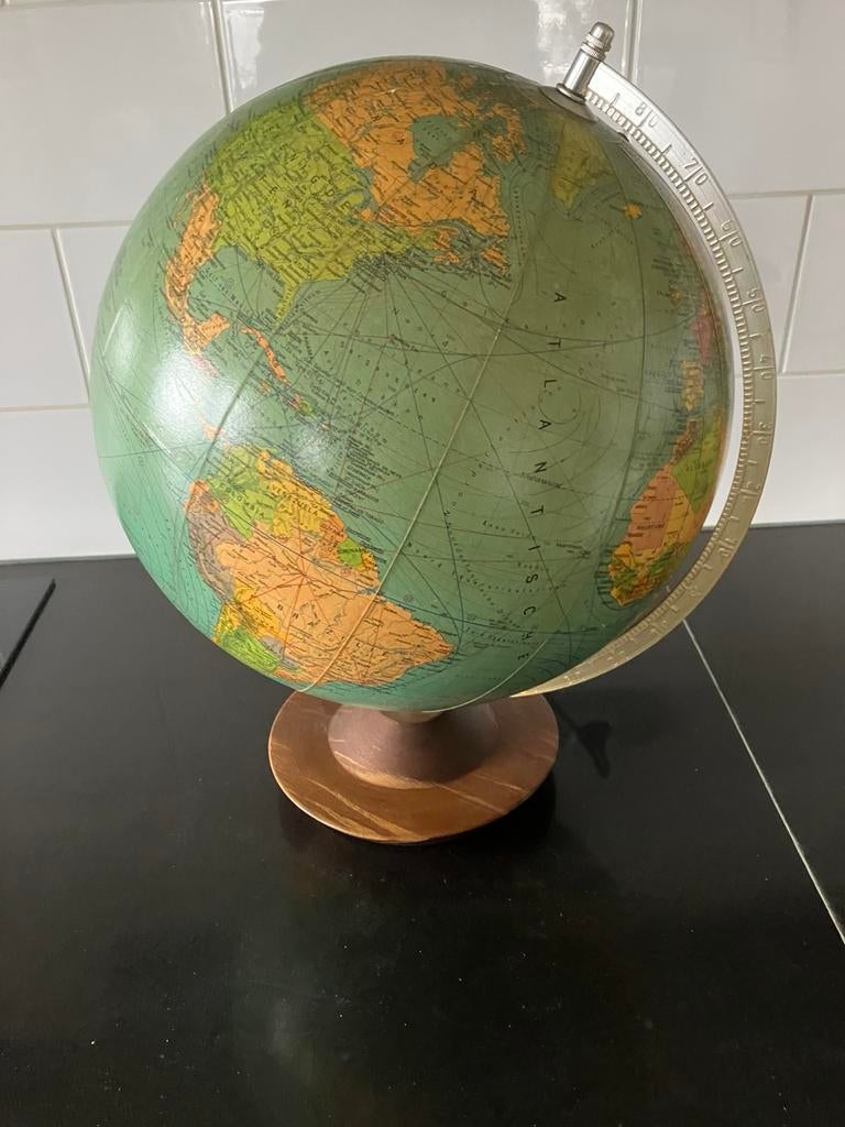Grote vintage globe wereldbol 33 cm, Huis en Inrichting, Woonaccessoires | Wereldbollen, Gebruikt, Ophalen of Verzenden