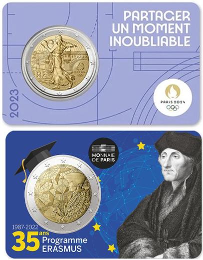 2Euro Coincards Frankrijk 2022 Erasmus & 2023 OS (Paars), Ophalen of Verzenden, Frankrijk, 2 euro