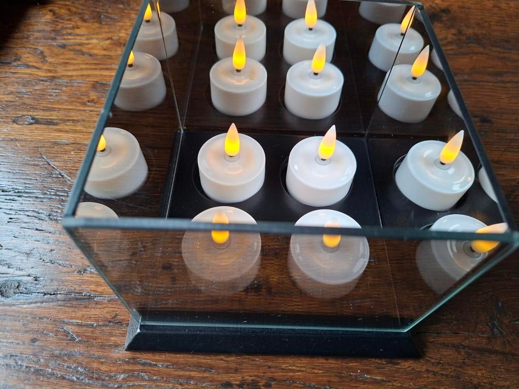 Spiegel  waxinelichthouder voor 4 waxinelichtjes, Ophalen, Kunststof, Zwart, Zo goed als nieuw