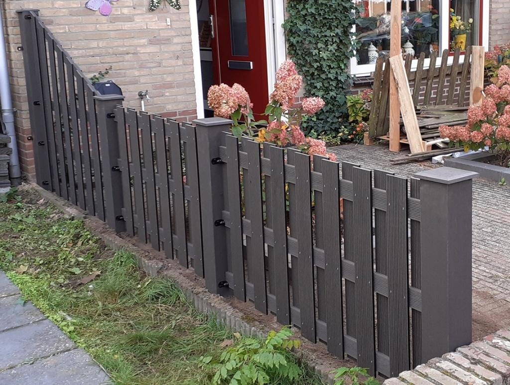 Duurzame onderhoudsarme tuinschermen van houtcomposiet, Tuin en Terras, Tuinhekken en Hekwerk, Nieuw, Tuinhek, Kunststof, Met poort