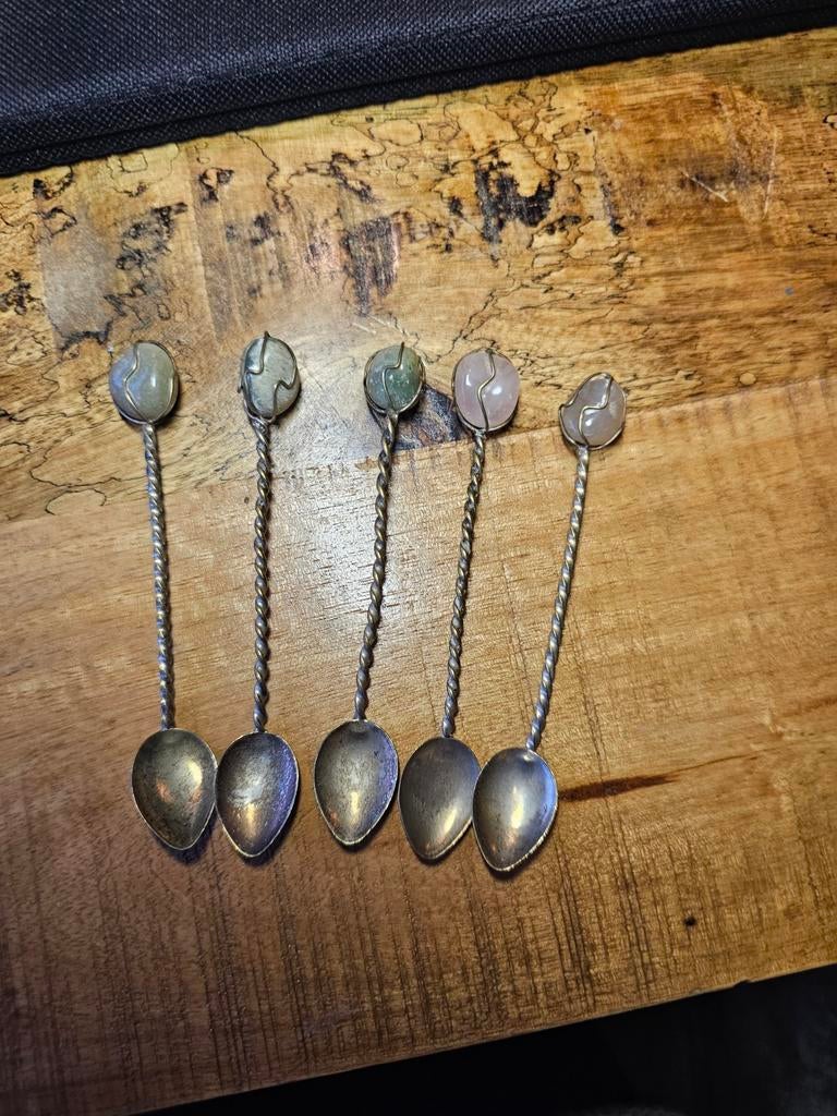 Vintage Lepels met Edelstenen Handvatten - Set van 5, Ophalen of Verzenden