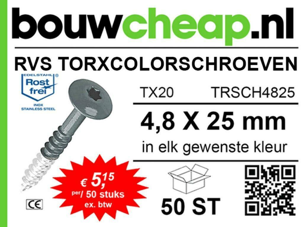 SCHROEVEN RVS TBV HPL PLAAT IN ALLE GEWENSTE KLEUREN, Ophalen, Nieuw, Schroeven, Rvs