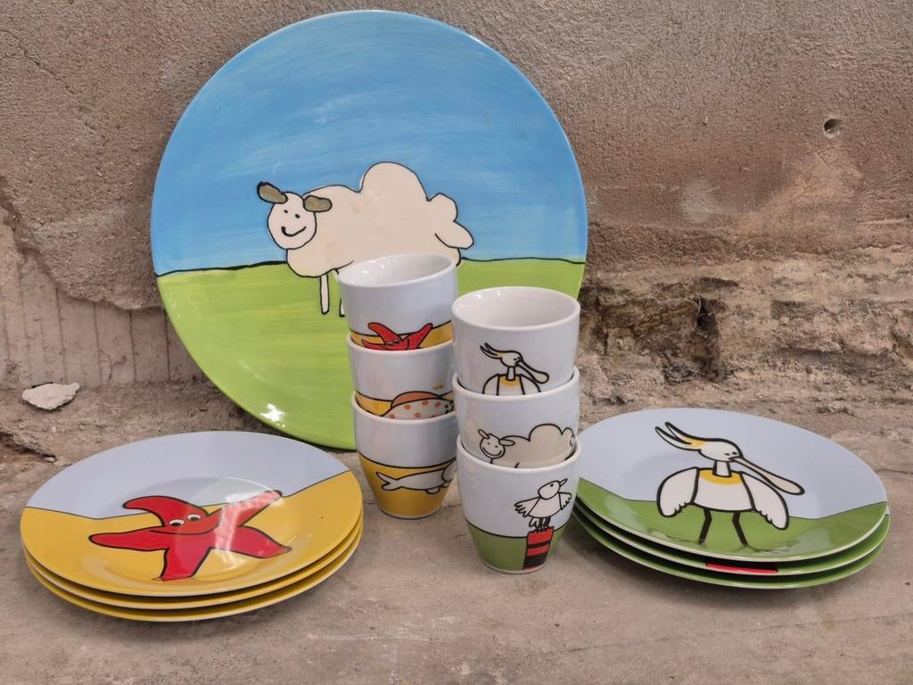 13x Servies van texxxel kees de waal mokken en borden, Ophalen of Verzenden, Zo goed als nieuw, Bord(en), Overige stijlen