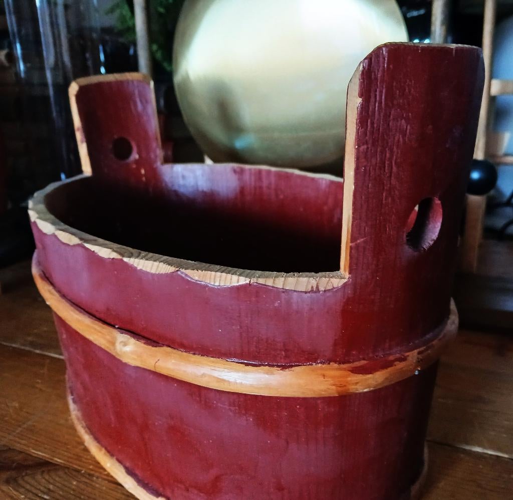 Oud houten kuip kuipje duigen 33 x 20 cm, Antiek en Kunst, Ophalen of Verzenden