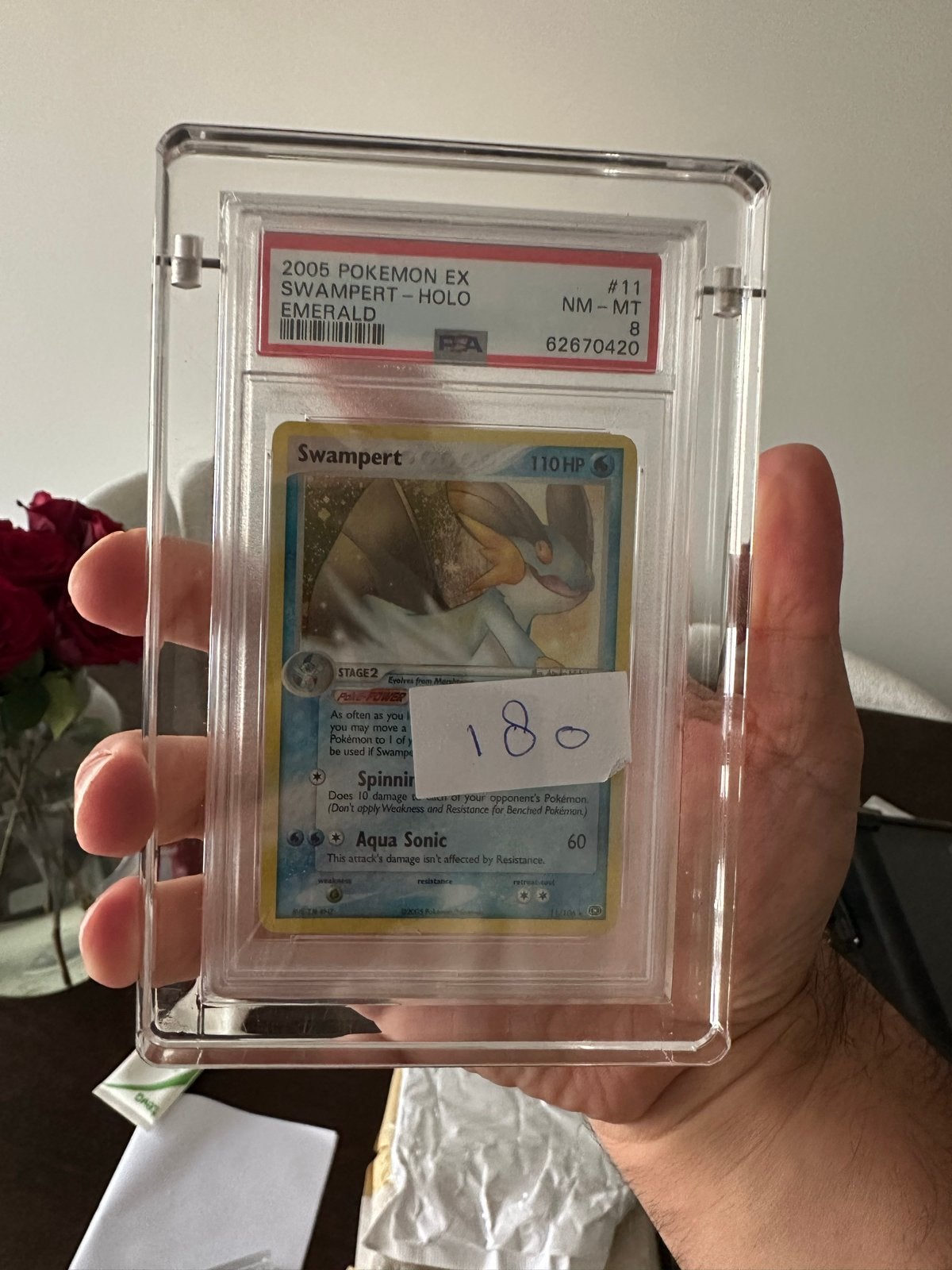 2005 Pokémon EX Swampert Holo Emerald PSA 8 NM-MT, Ophalen of Verzenden, Zo goed als nieuw, Losse kaart, Foil