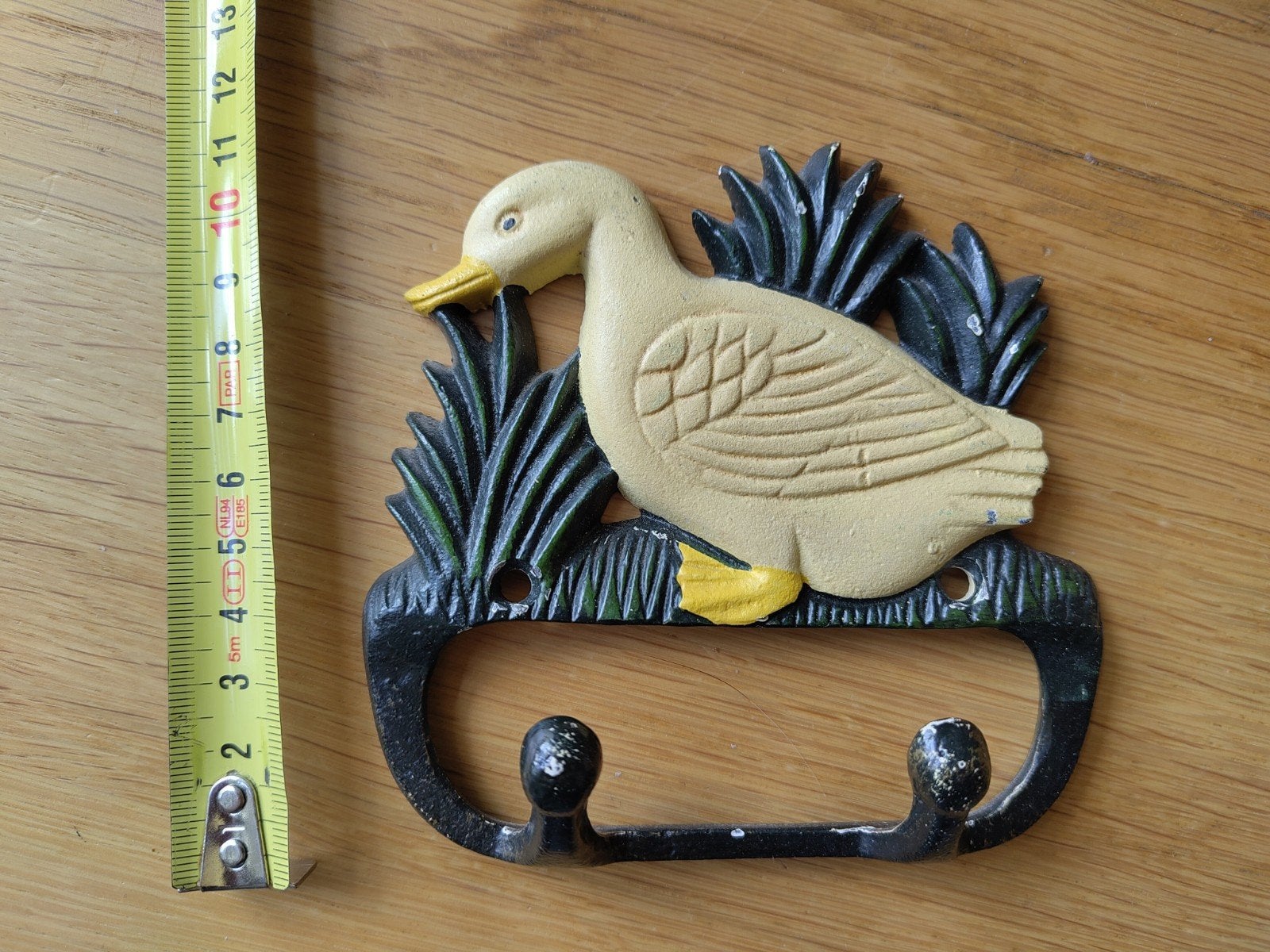 Wandhaak/kapstok gietijzer met eend of gans, Gebruikt, Wandhaken, Ophalen of Verzenden, Minder dan 100 cm