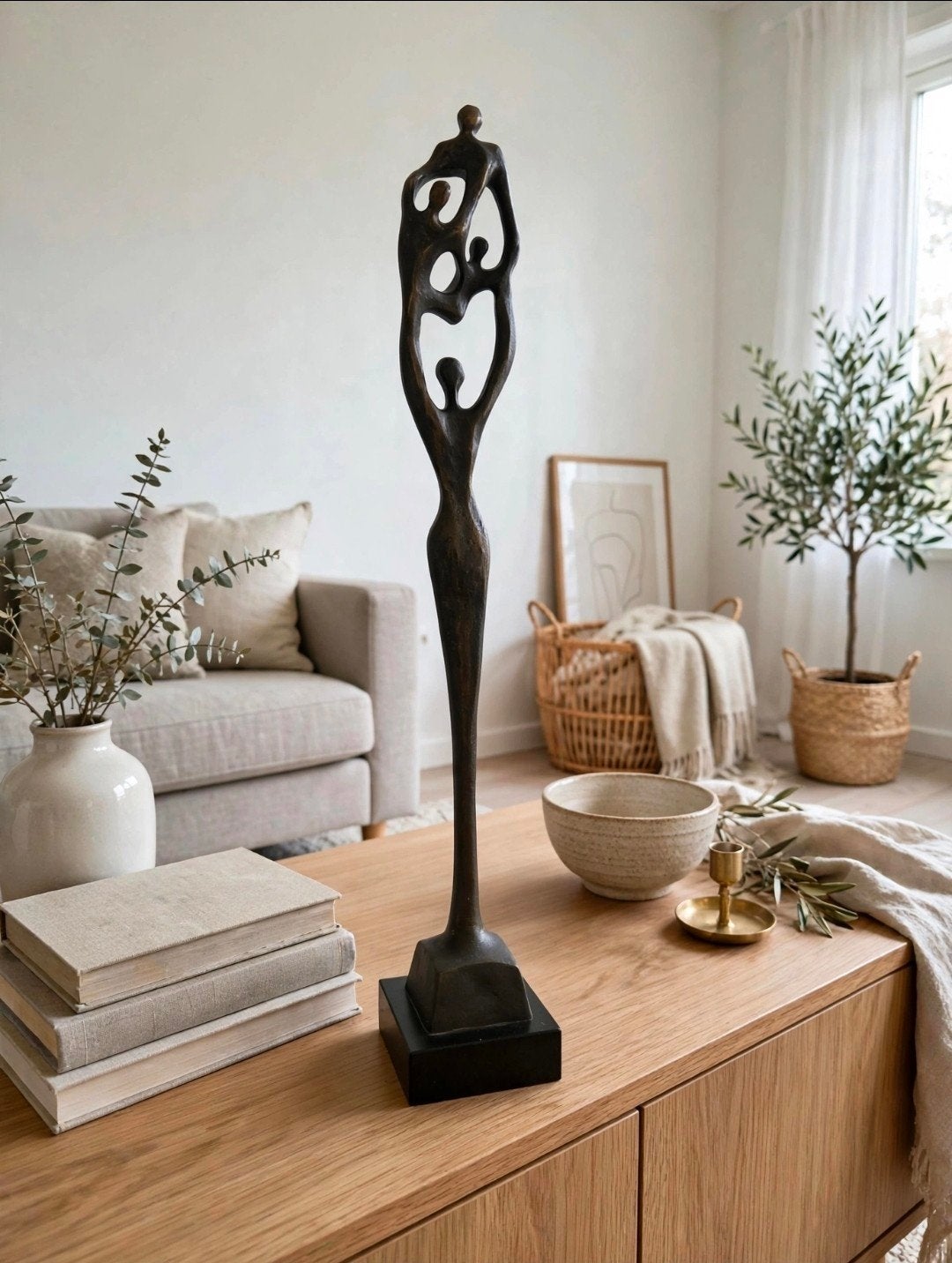 Bronzen Familie Beeld 32cm - Gesigneerd CAn - Abstract Gezin, Ophalen of Verzenden, Brons