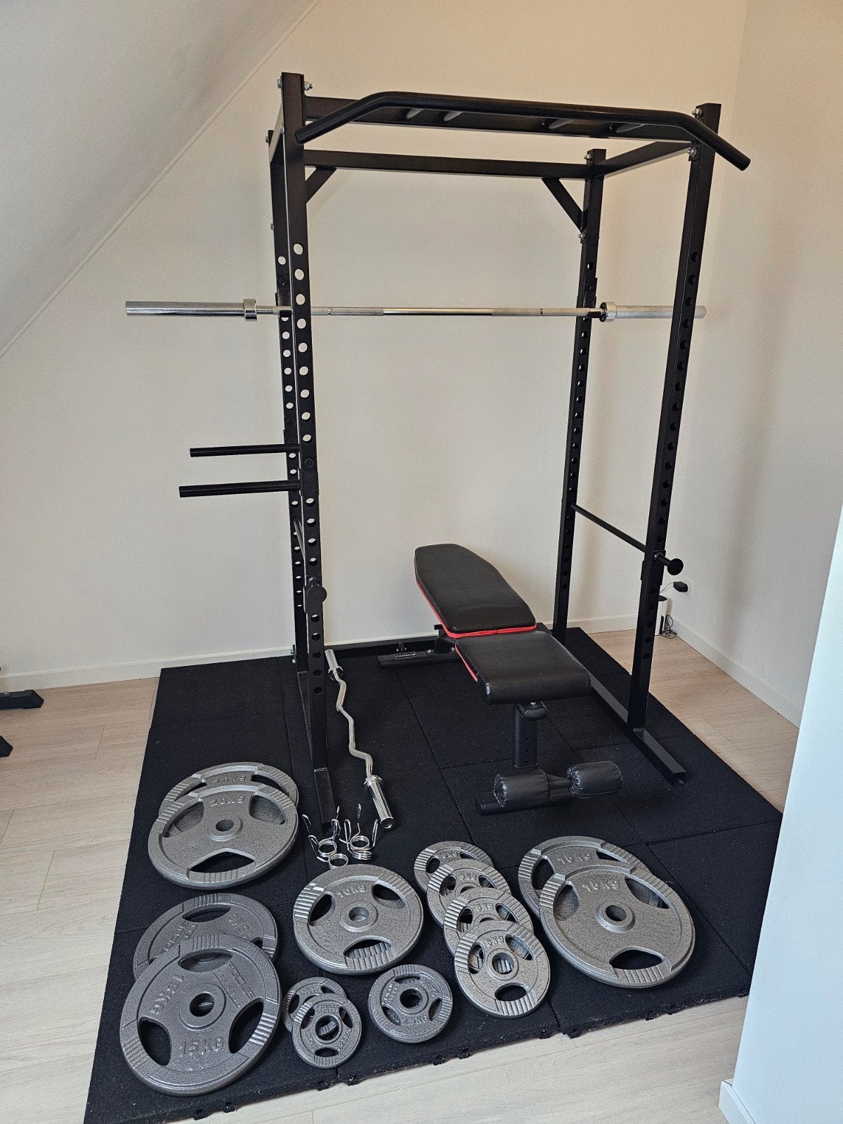 Complete Powercage / Squat rack / Homegym set, Ophalen, Zo goed als nieuw, Benen, Halterset