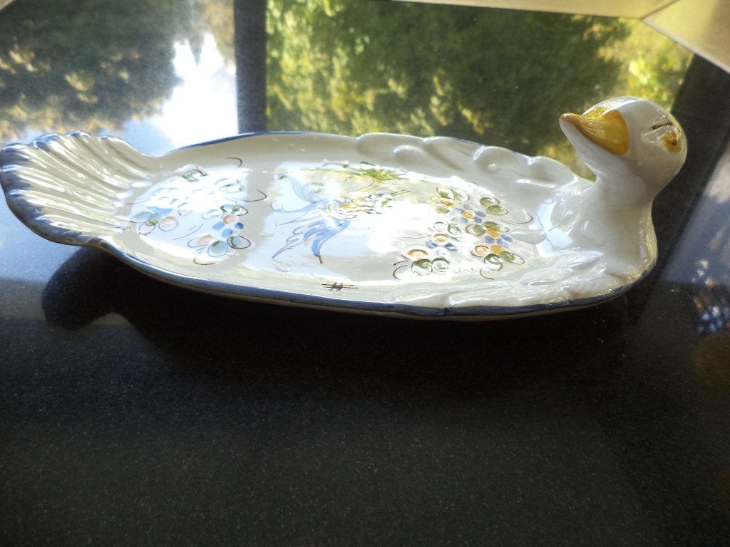 VTG Faïence de MOUSTIERS France eend schaal handbeschilderd, Antiek en Kunst, Ophalen of Verzenden