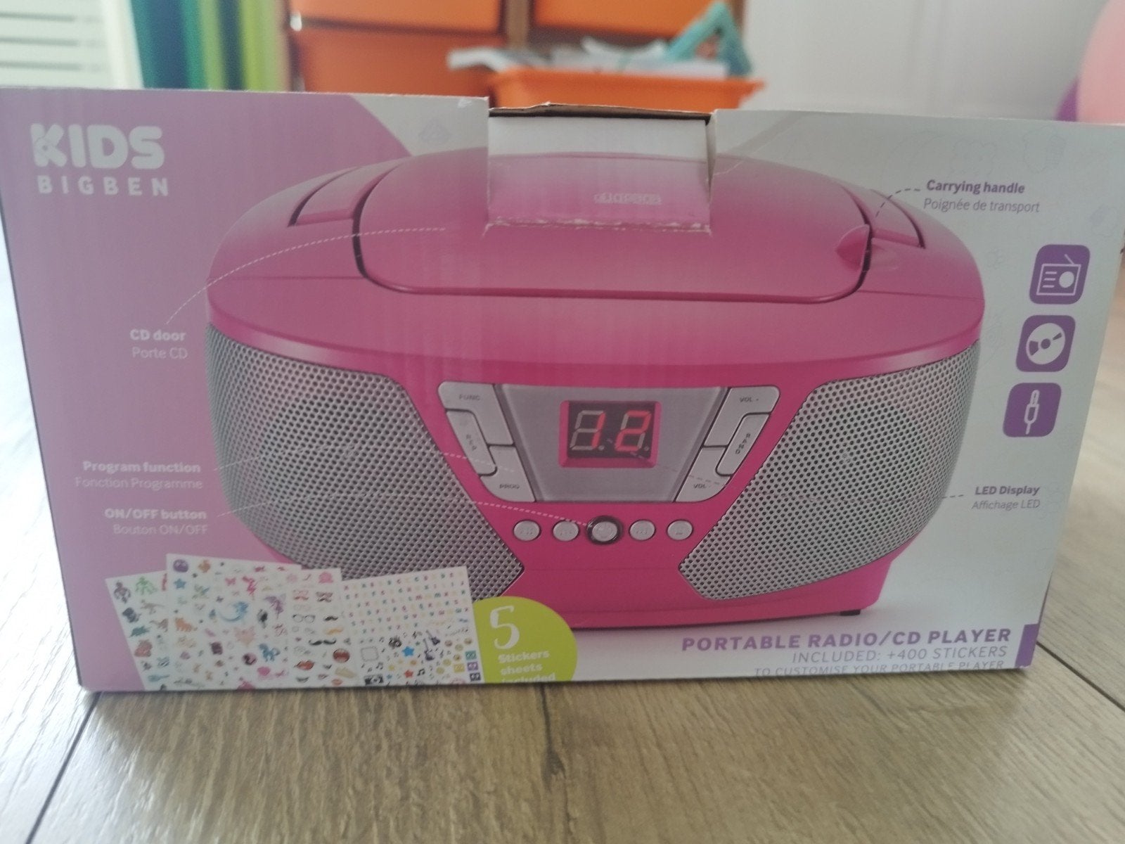 Roze Bigben Kids draagbare radio/CD-speler met stickers, Audio, Tv en Foto, Cd-spelers, Ophalen, Gebruikt, Overige merken, Draagbaar