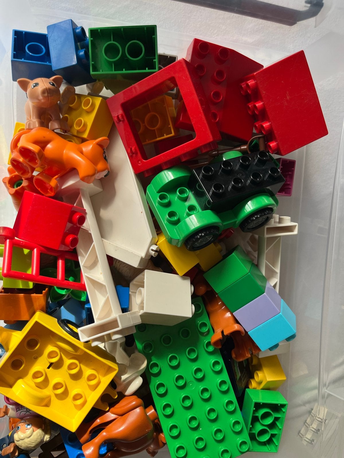 Grote partij LEGO Duplo met trein, dieren en voertuigen, Inclusief minifiguren, Gebruikt, Ophalen of Verzenden, Duplo