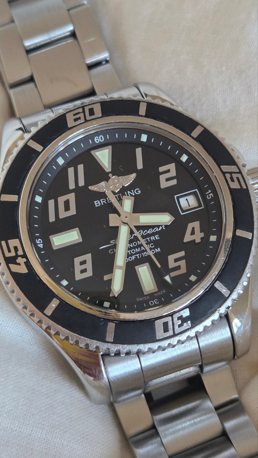 Breitling Superocean 42mm Zwart - goede staat., Staal, Staal, Breitling, Polshorloge