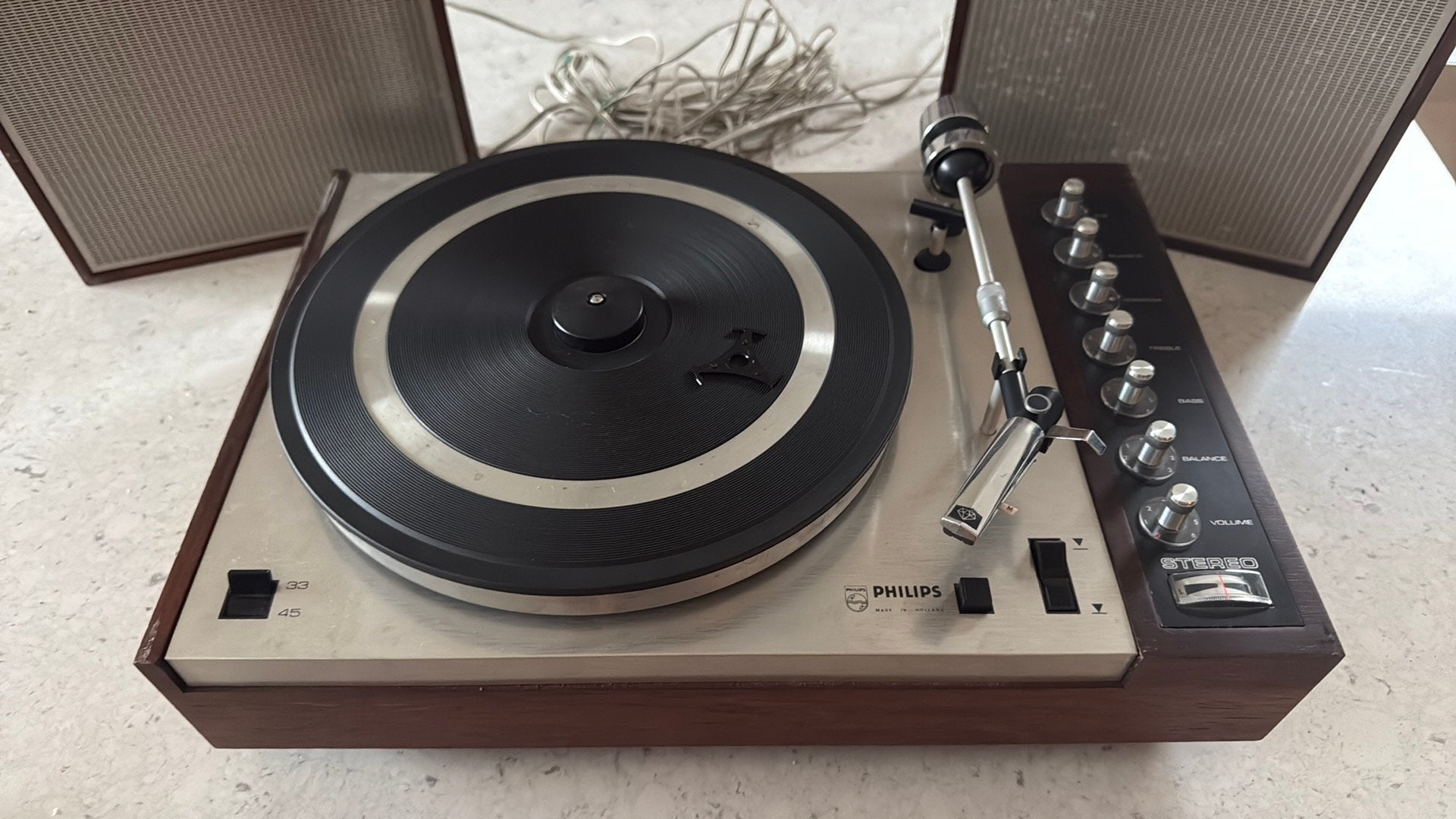 Vintage Philips 417 platenspeler met 2 originele speakers, Ophalen, Niet werkend, Platenspeler, Philips