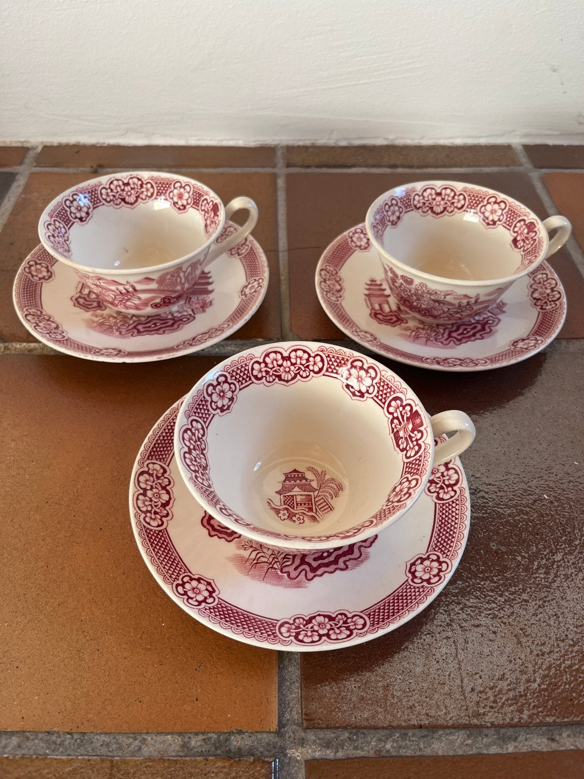 Antieke Petrus Regout Chinois kop en schotels - 3x roze, Antiek en Kunst, Ophalen