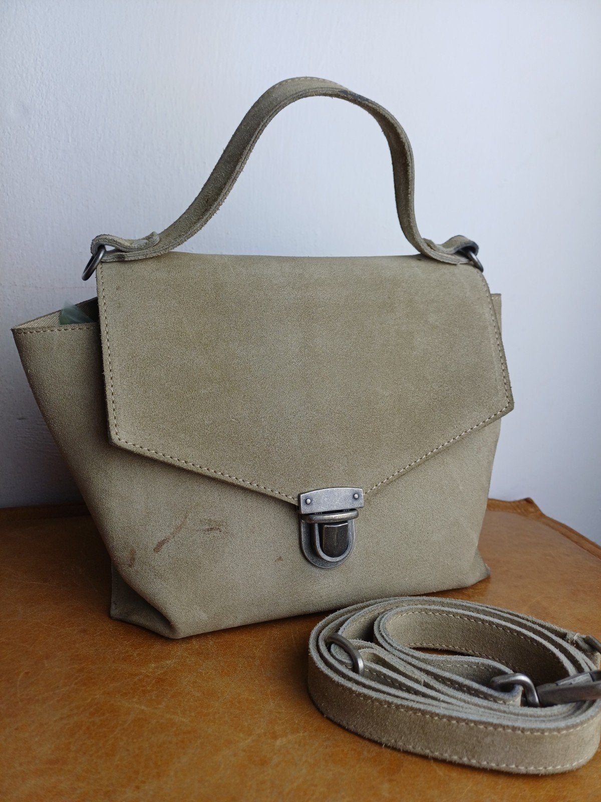 handtas beige suede Shabbies Amsterdam, Ophalen of Verzenden, Gebruikt, Beige, Handtas