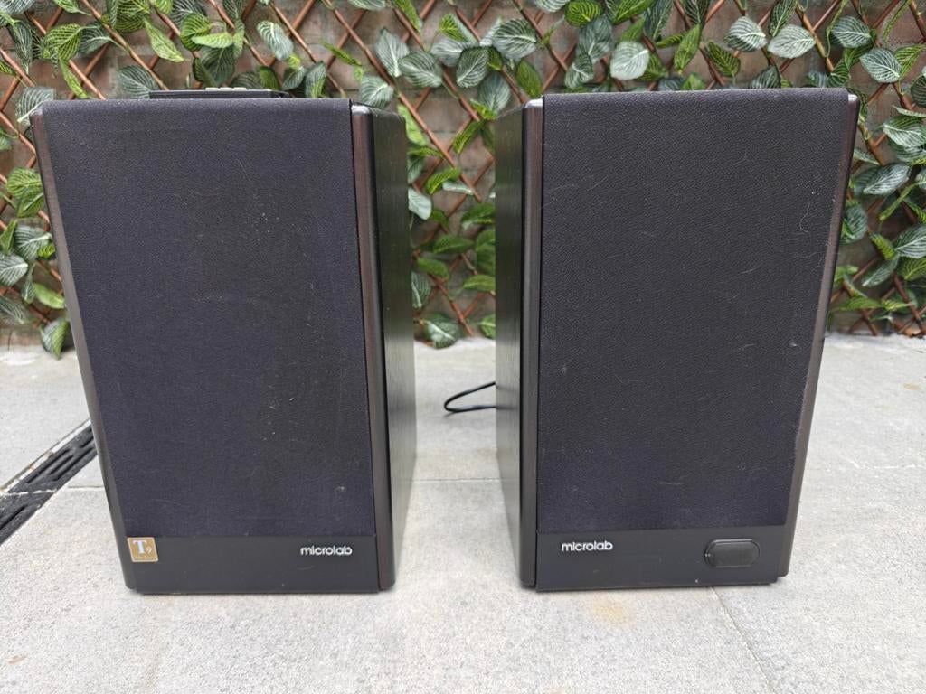 Microlab Solo 6C 100W Zwart Houten Luidsprekers, Gebruikt, 60 tot 120 watt, Front, Rear of Stereo speakers, Ophalen