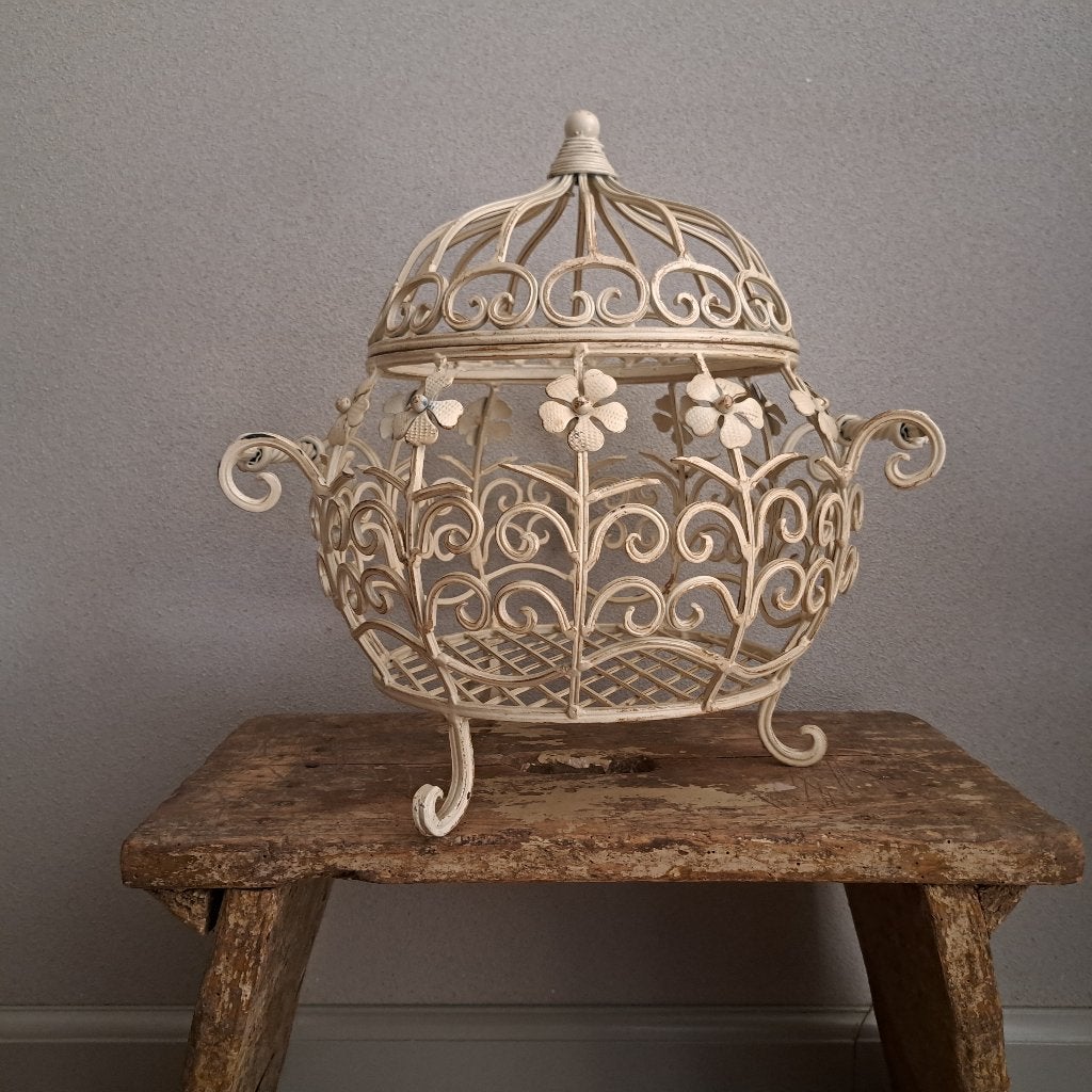 Metalen draadmand pot vaas mand met deksel *Etage3*, ., Ophalen of Verzenden, Zo goed als nieuw, ..