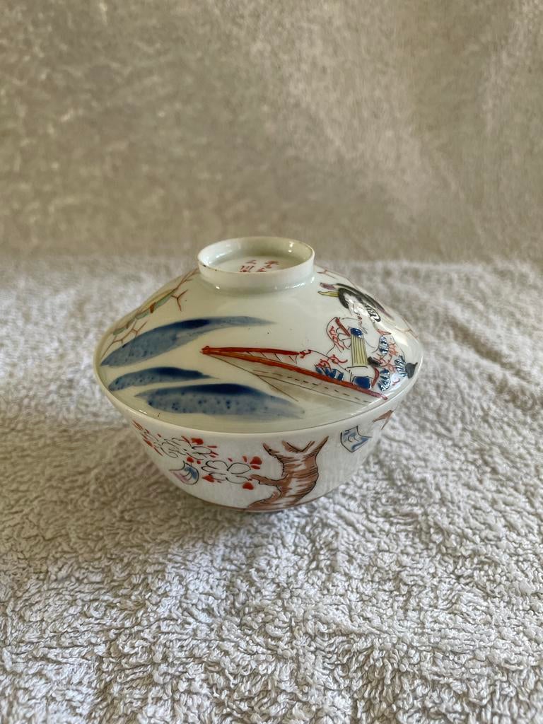 Antieke Chinese dekselkom - Handbeschilderd Geisha decor, Ophalen of Verzenden