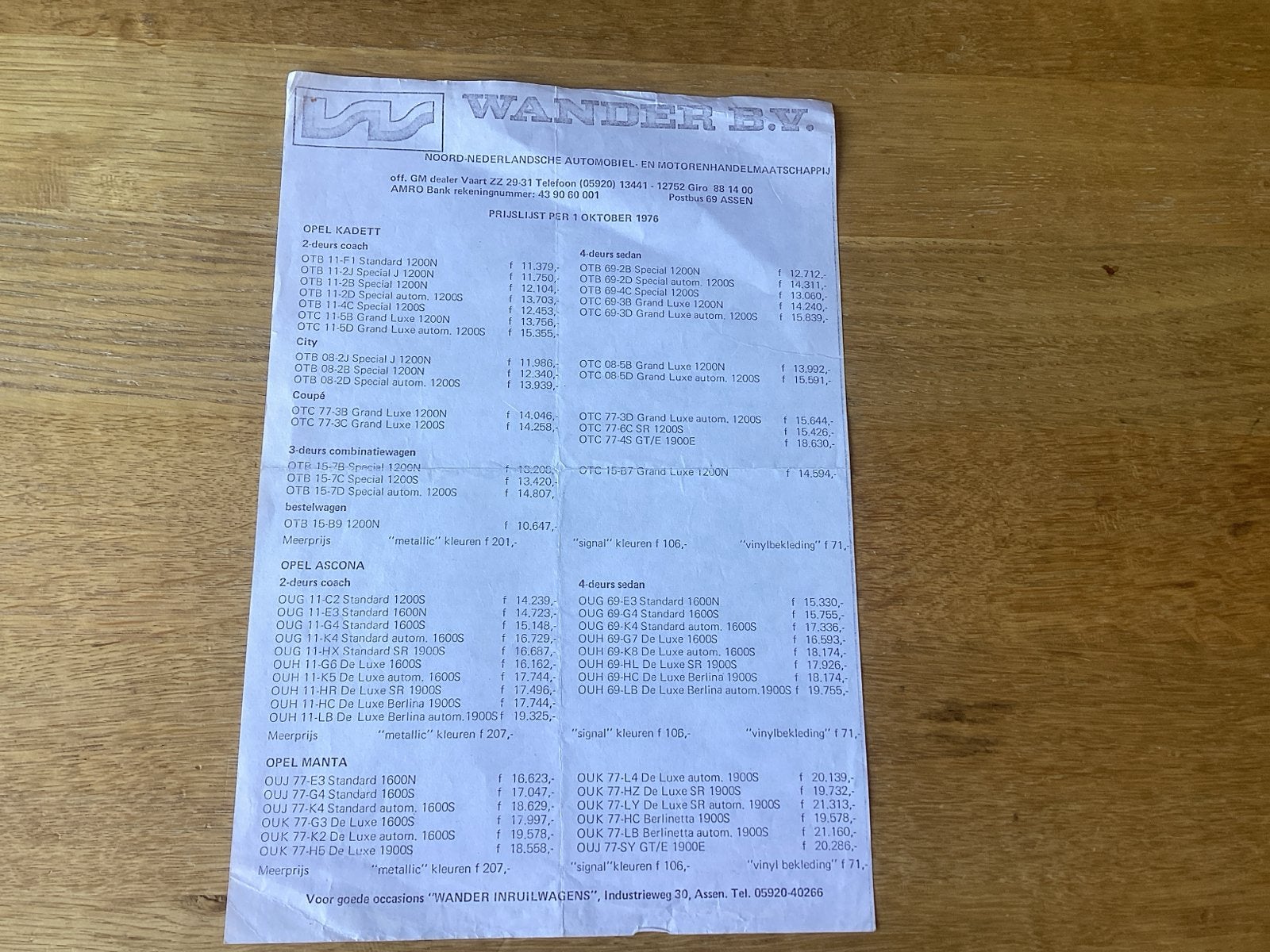 Originele Opel prijslijst oktober 1976, Ophalen of Verzenden, Gelezen, Opel