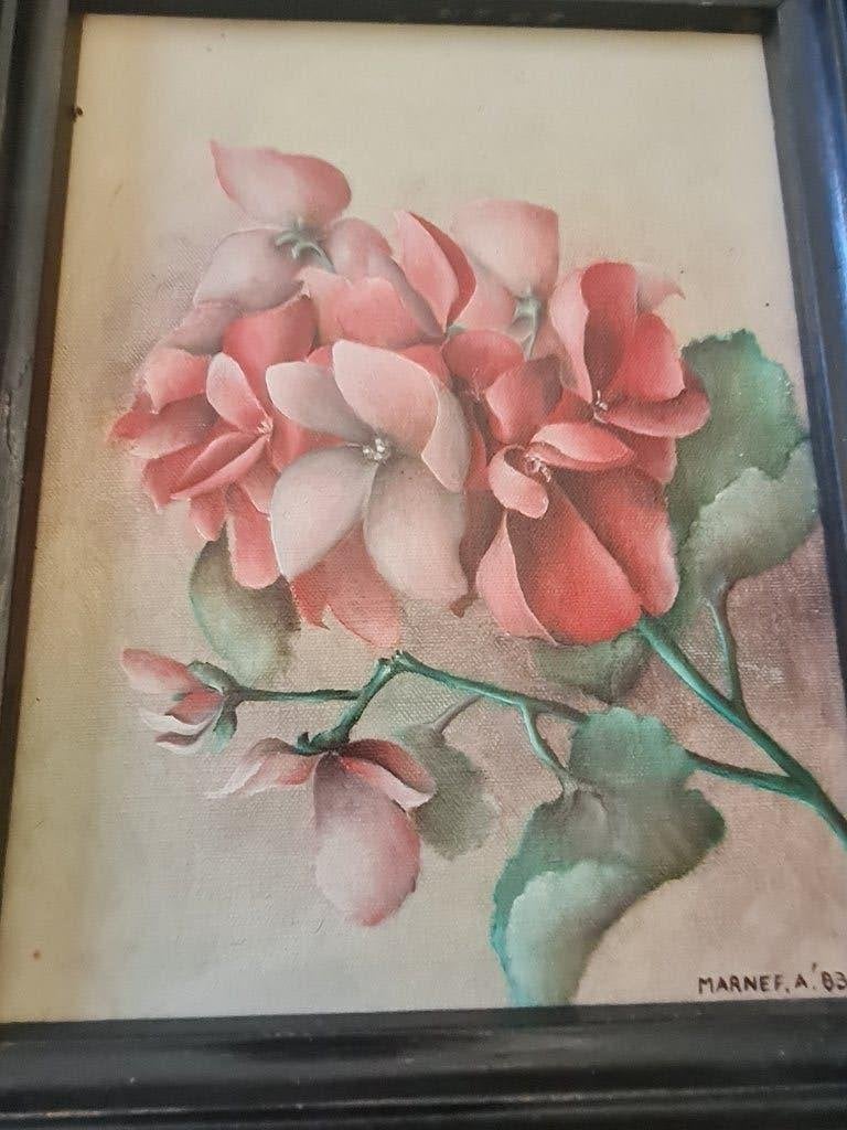 olieverf schilderij op doek geranium, Bloemen, Doek, Realistisch, Ophalen of Verzenden