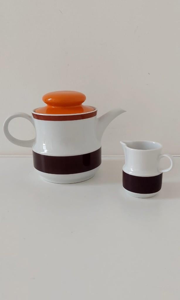 Retro 70s Koffiepot Theepot melkkan  Oranje  Bruin Space Age, Ophalen of Verzenden, Huis en Inrichting