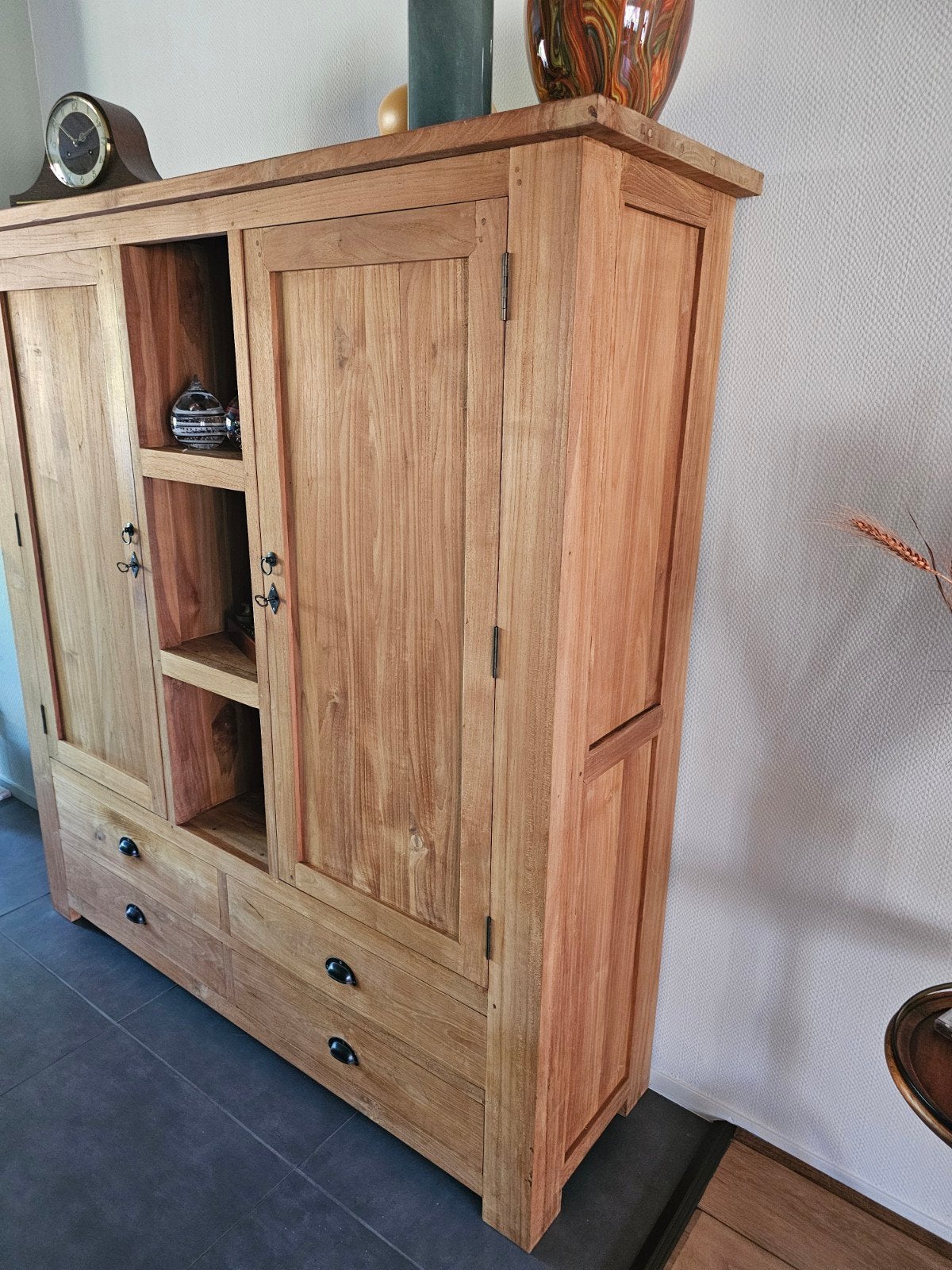 Zware Teakhouten Kast - Eigen Ontwerp - 172x162x48 cm, Huis en Inrichting, Kasten | Boekenkasten, Ophalen, Met deur(en), 150 tot 200 cm