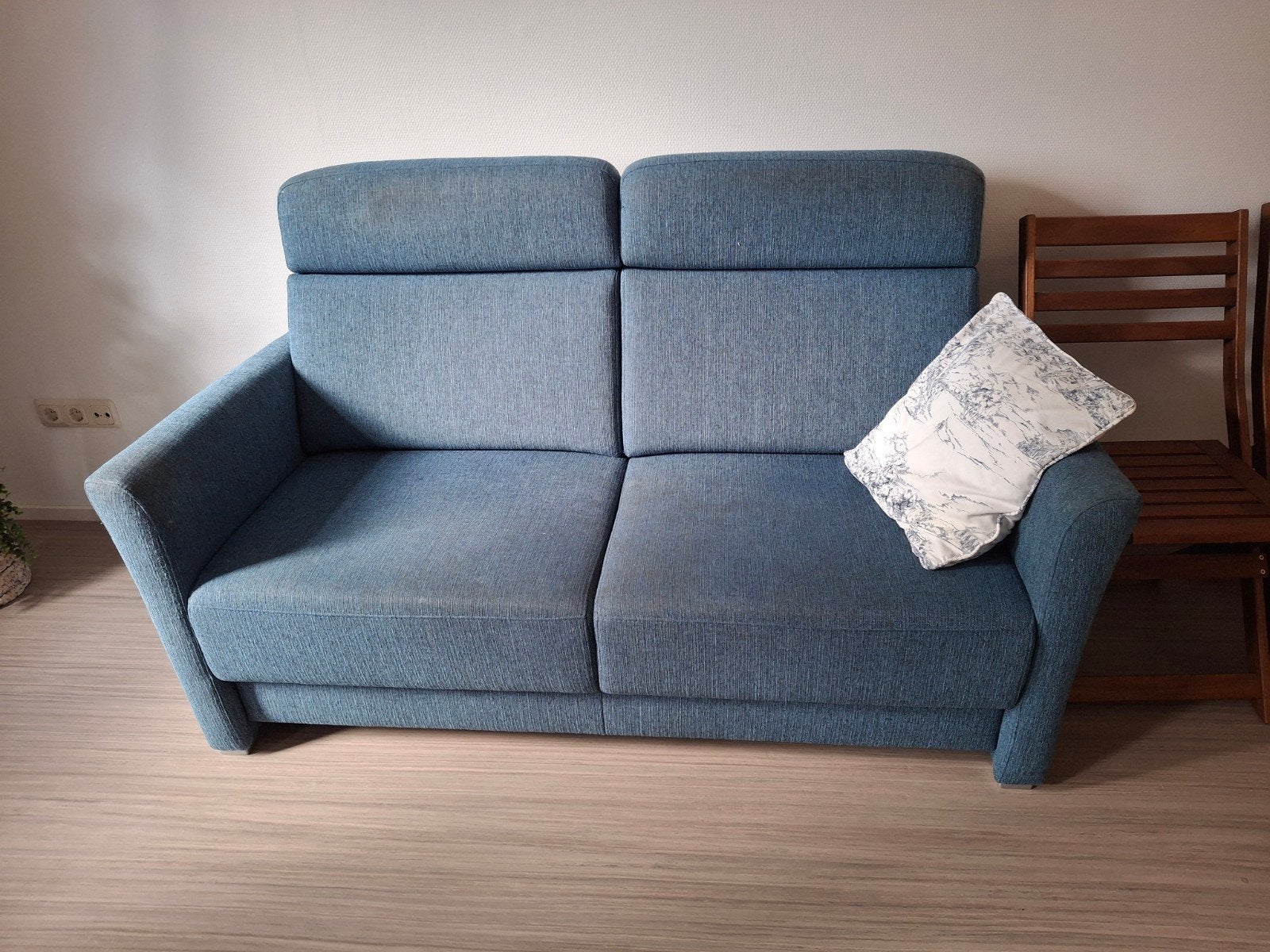 Tweepersoonsbank - Blauw stof, Ophalen, Gebruikt, 150 tot 200 cm, Tweepersoons