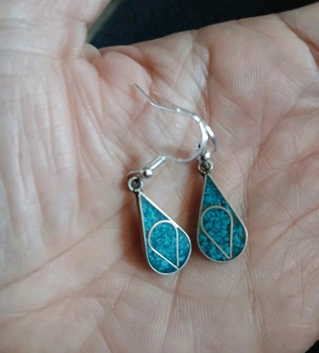 Vintage oorbellen Turquoise ( Alpaca Mexico), Ophalen of Verzenden, Blauw, Overige materialen