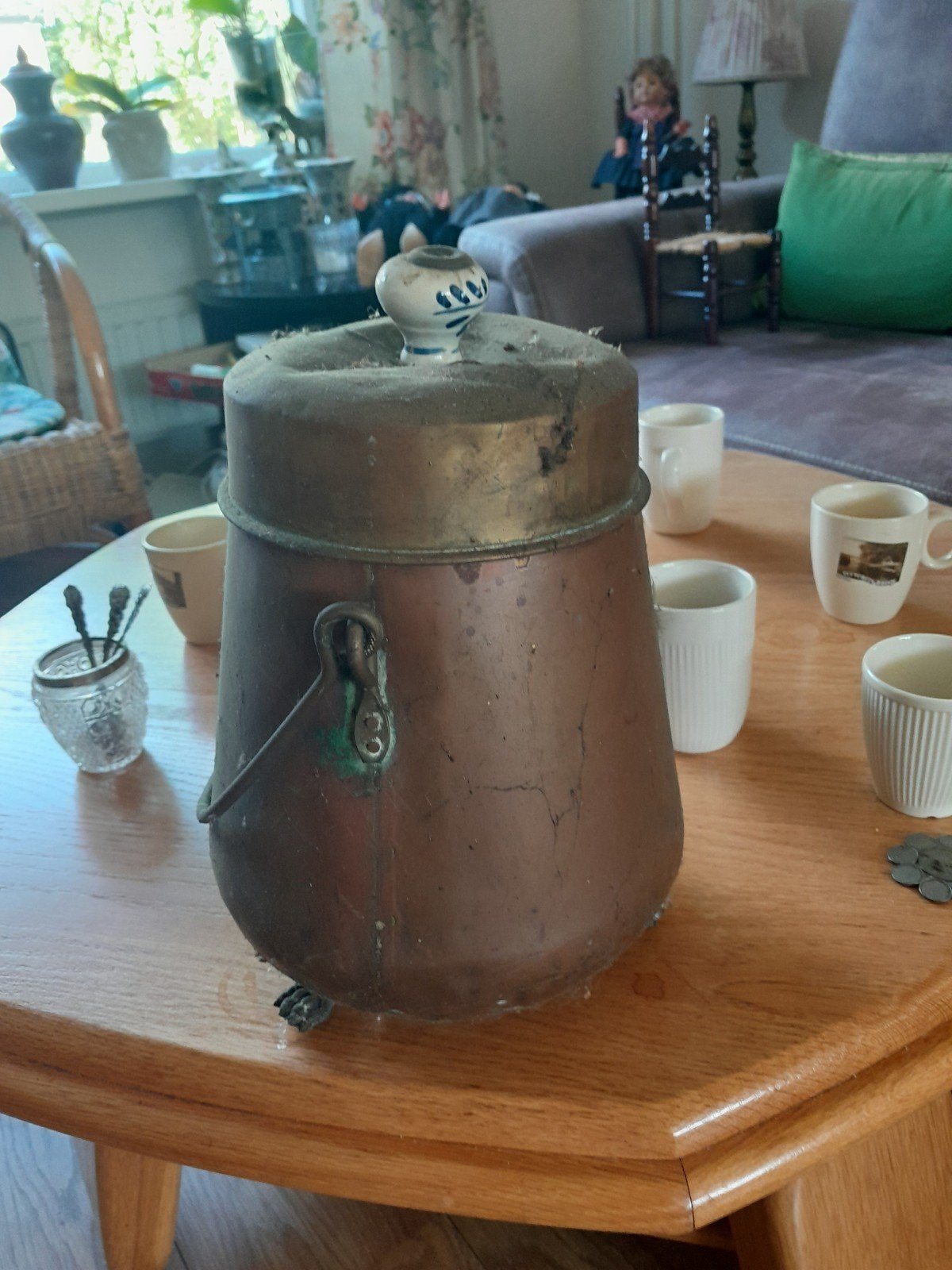Antieke Koperen Doofpot met Deksel en Handvat, Ophalen of Verzenden, Koper