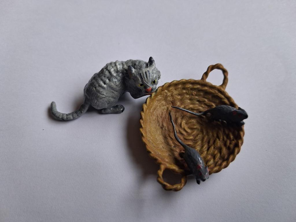 Weens bronzen kat met 2 muizen, Ophalen of Verzenden