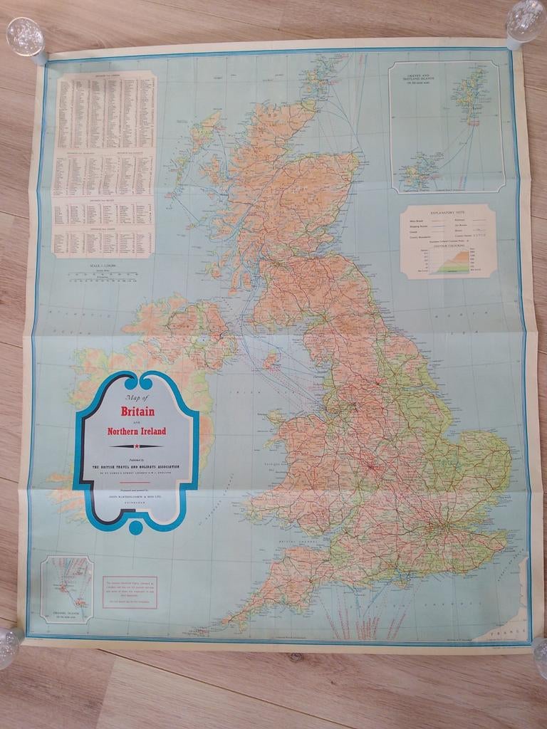 Vintage Kaart Groot-Brittannië en Noord-Ierland, Boeken, Atlassen en Landkaarten, Gelezen, John Bartholomew & Son Ltd., Verenigd Koninkrijk