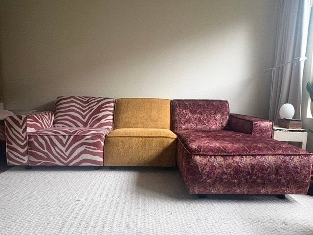 3 zits bank met chaise longue, 250 tot 300 cm, 100 tot 125 cm, Driepersoons, Zo goed als nieuw