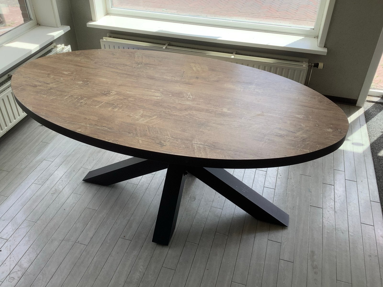 Ovale eettafel met kruispoot  - 183x100cm, Ophalen, Gebruikt, 100 tot 150 cm, 150 tot 200 cm
