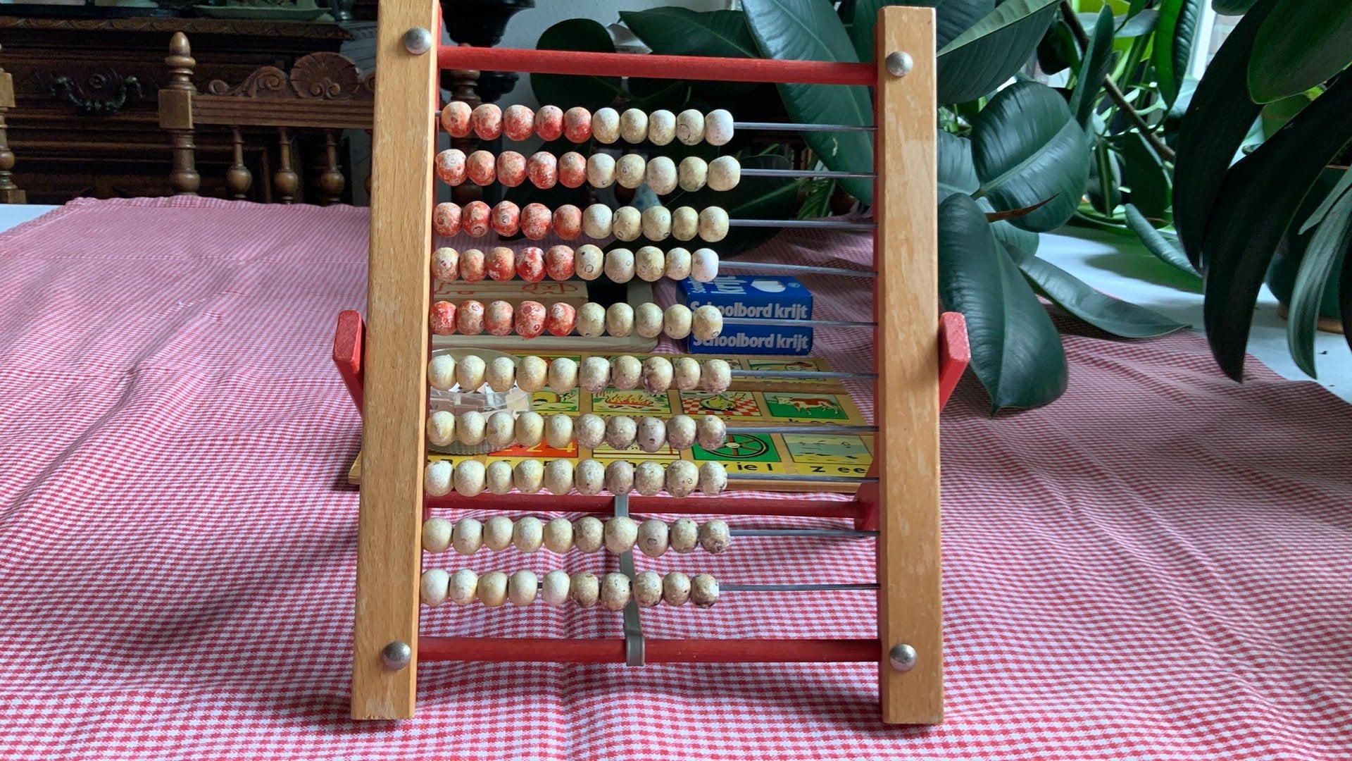 Oud telraampje met houten kralen, Ophalen of Verzenden