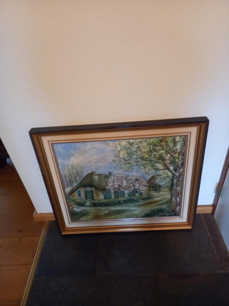 Schilderij met rietgedekte boerderij, 75x65 cm, Antiek en Kunst, Ophalen