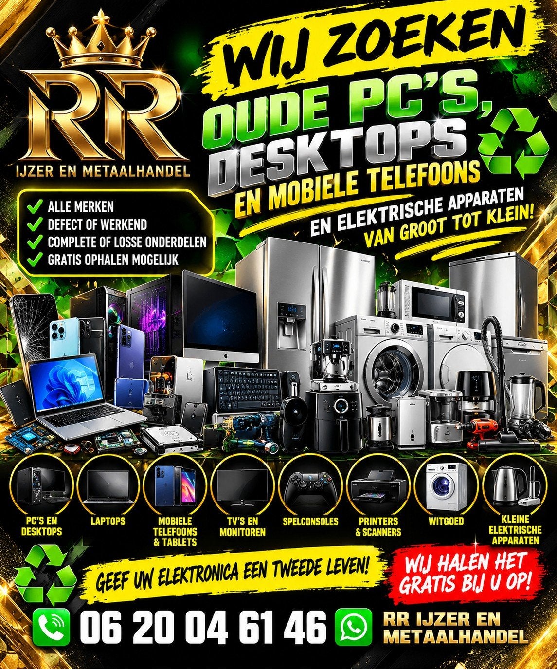 wij zoeken oude pc's laptops Desktop noem maar op !!!, Computers en Software, Ophalen, Onbekend