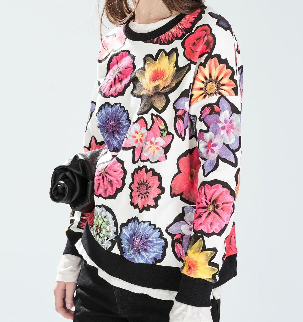 ZARA oversized sweatshirt trui sweater met bloemenprint S, Nieuw, Ophalen of Verzenden, Maat 36 (S), Wit