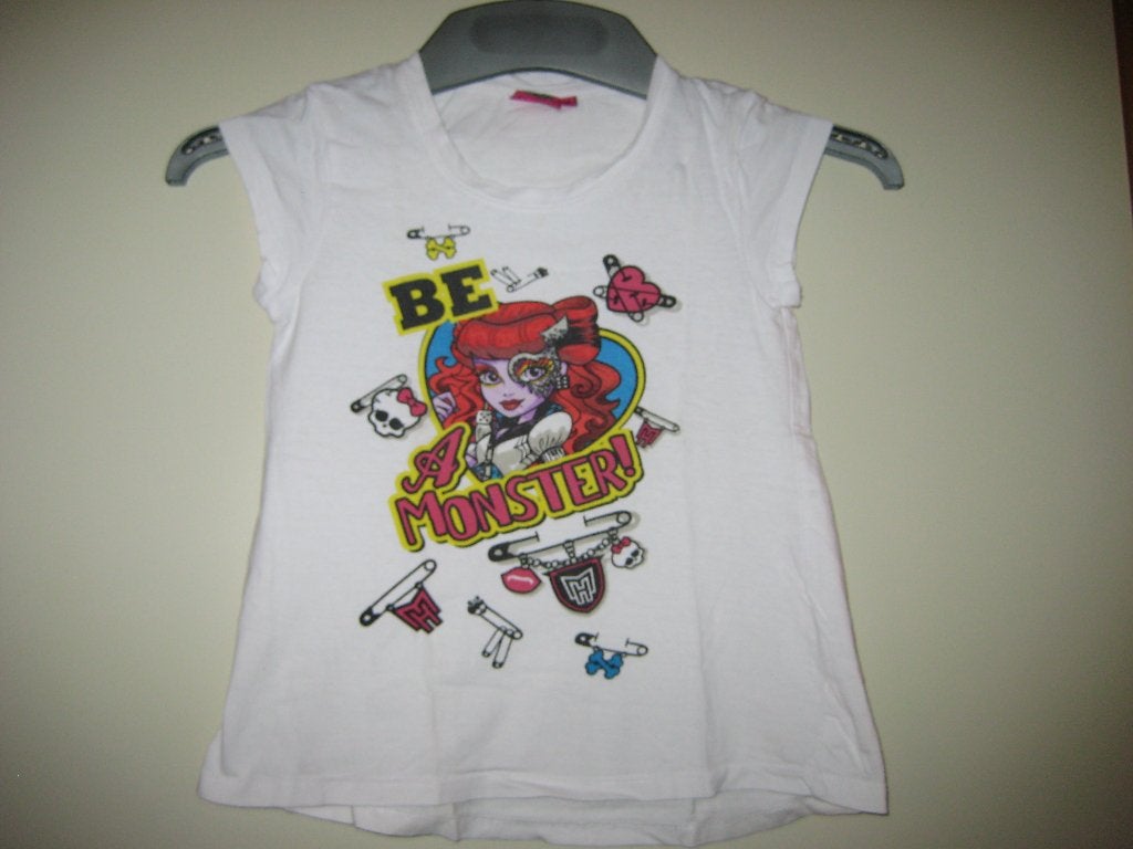 WIt shirt, 128, Monster + High, Kinderen en Baby's, Kinderkleding | Maat 128, Ophalen of Verzenden, Zo goed als nieuw, Meisje