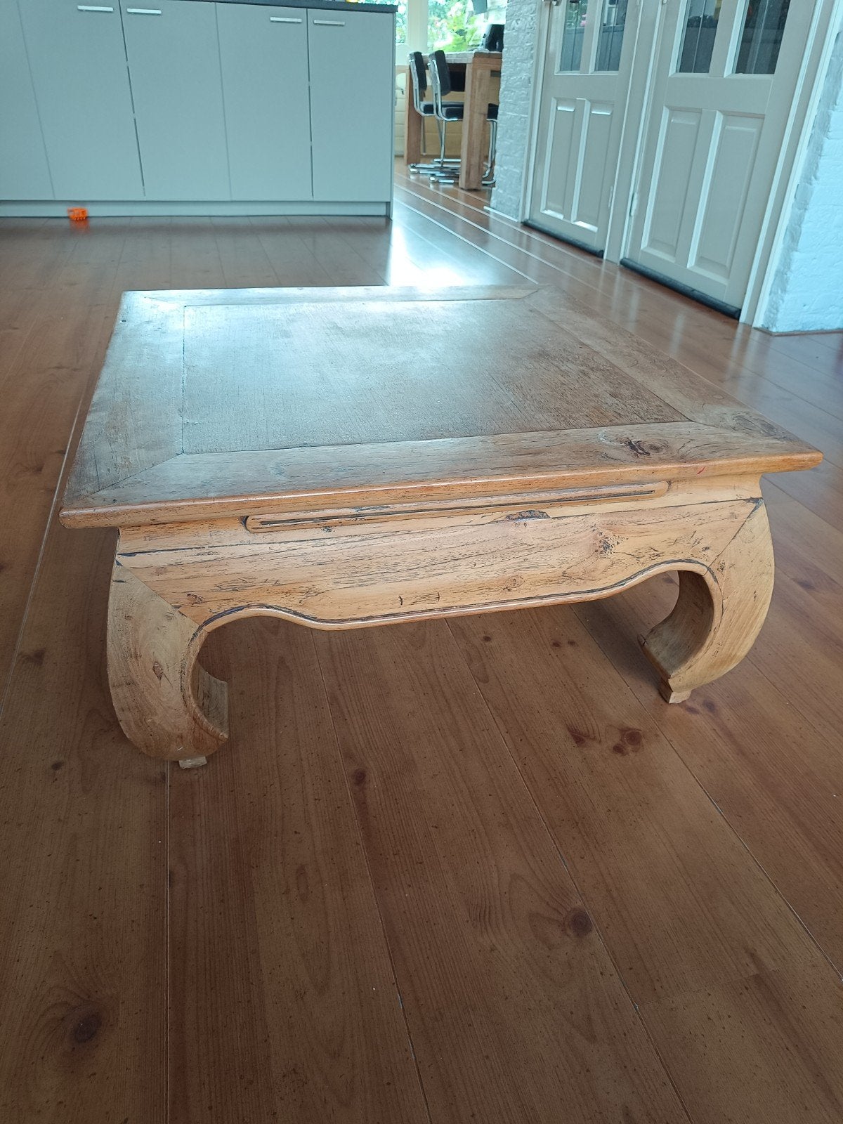 Houten salontafel in Balinese stijl 70 x 70 cm, Ophalen, Gebruikt, 50 tot 100 cm, Vierkant