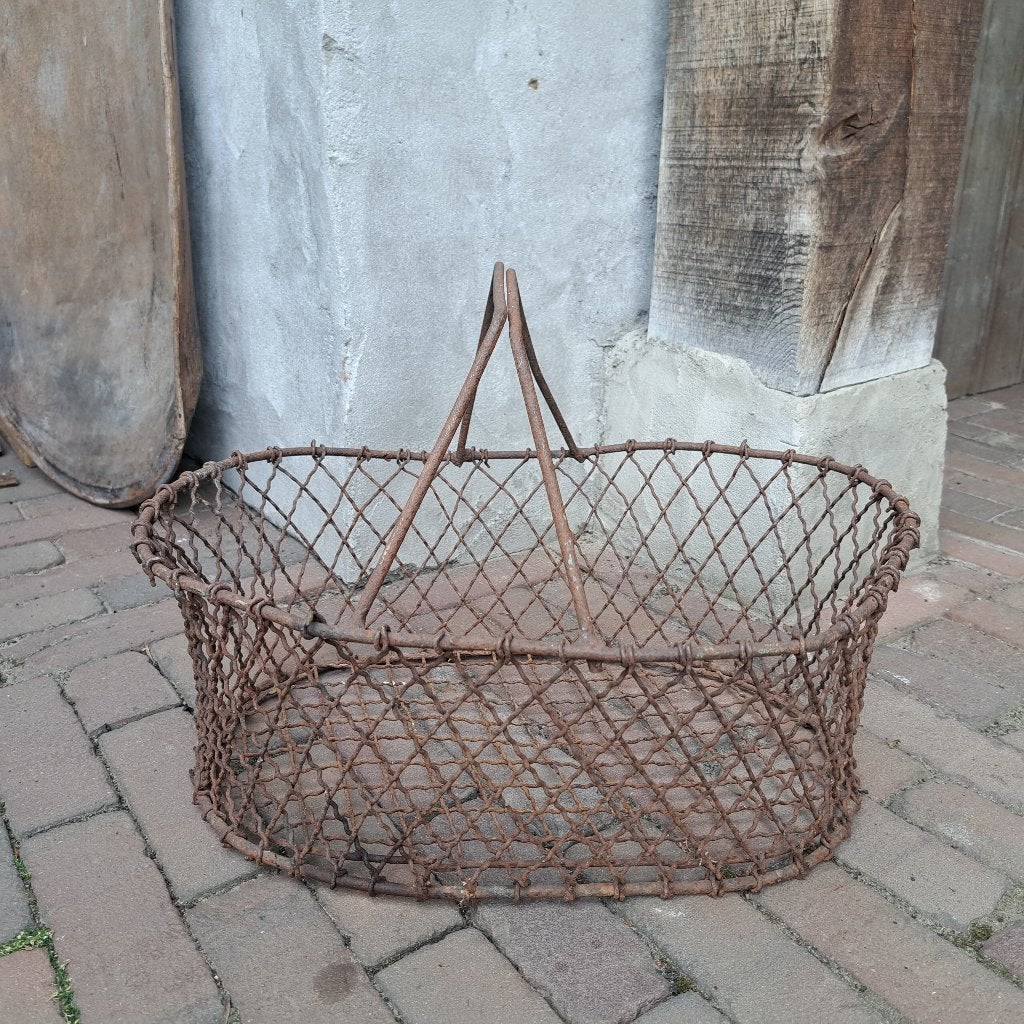 Brocante oude Franse draadmand mand plukmand roest *Etage3*, Gebruikt, ., Ophalen of Verzenden, .