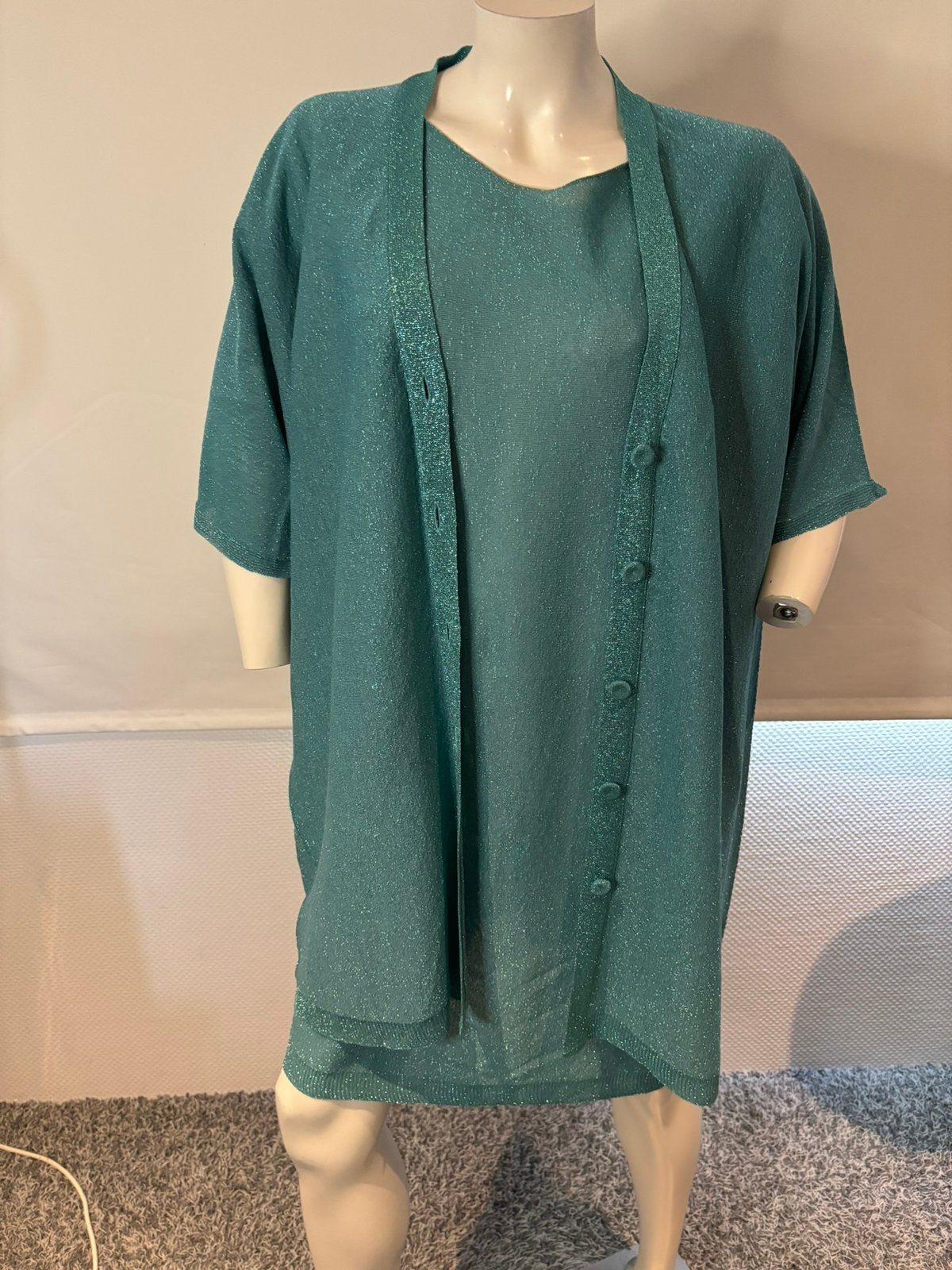 Twinset jurkje met bijpassende vest glimmende stof maat xs, Kleding | Dames, Maat 38/40 (M), Blauw, Ophalen of Verzenden, Zo goed als nieuw
