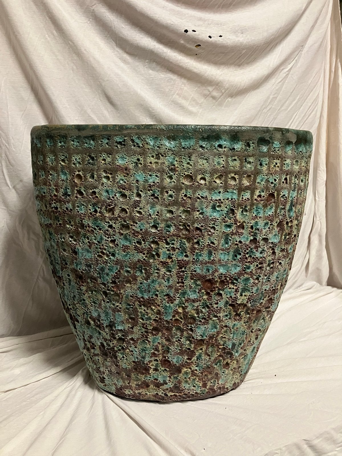 Grote ovale keramieken bloempot / vaas turquoise 50 cm, Ophalen, Overige materialen, Rond, Zo goed als nieuw