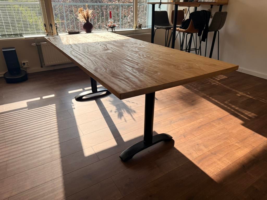 Industriële eettafel 200x90 cm eiken look, Ophalen, Eikenhout, 50 tot 100 cm, Zo goed als nieuw
