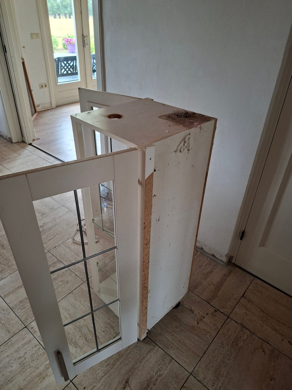 Pronkkastje met glas in lood en glazen planken, Huis en Inrichting, Ophalen, Minder dan 50 cm, Glas, Minder dan 100 cm