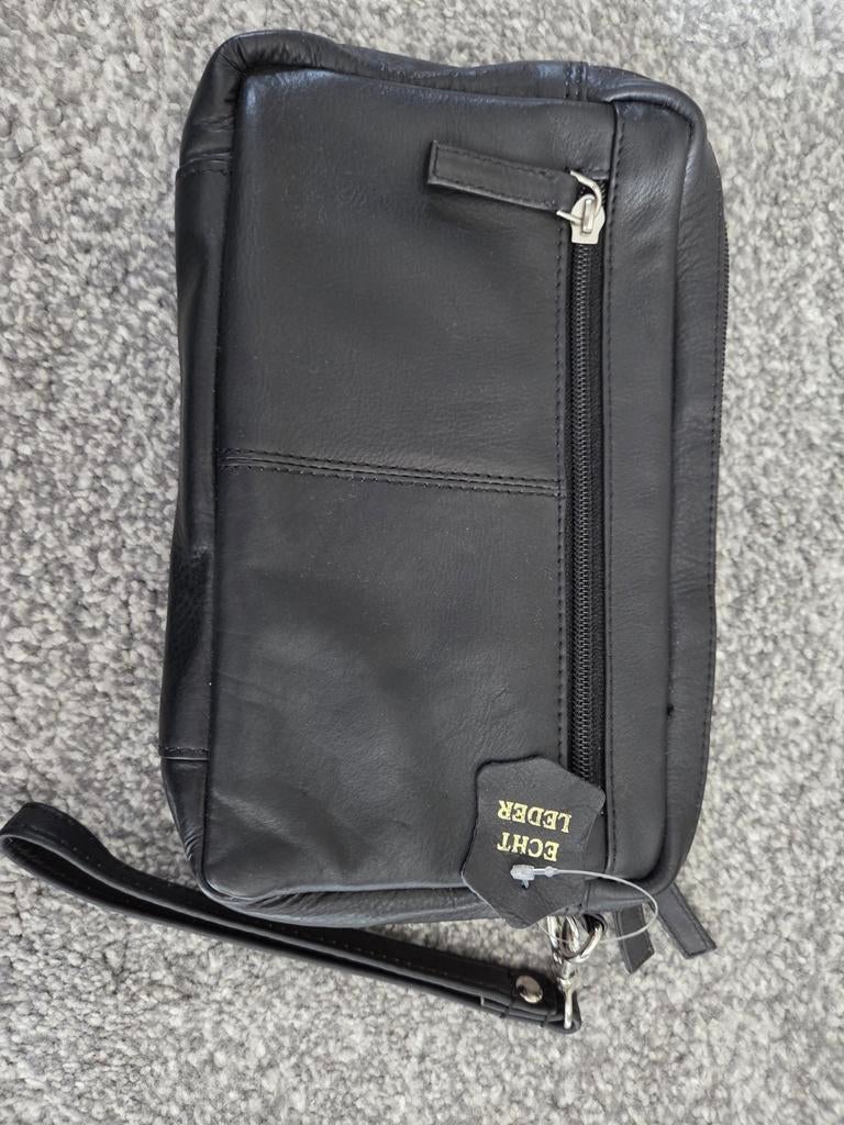 Heren Polstas nieuw - Echt Leer - 25x15 cm - 3 Ritsen, Ophalen of Verzenden, Nieuw, Zwart, Leer