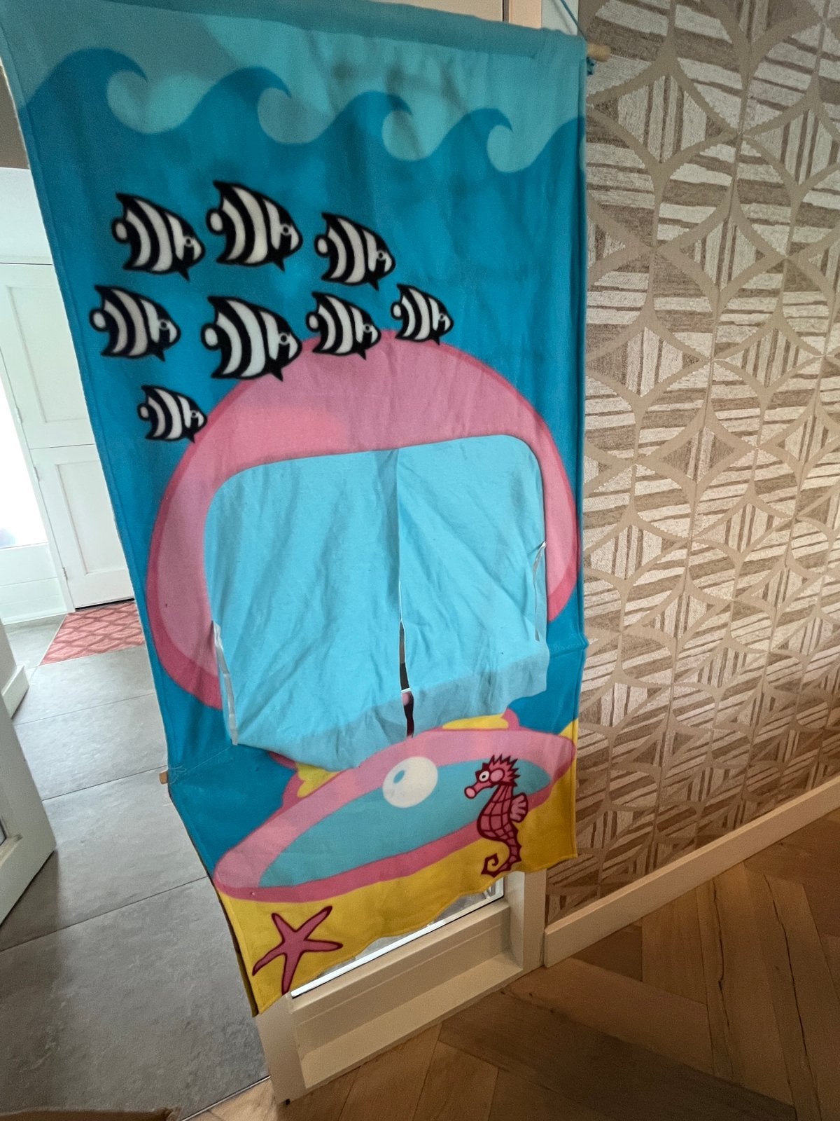 Grote set handpoppen met dubbelzijdig poppenkastdoek, Ophalen of Verzenden, Gebruikt, Overige typen