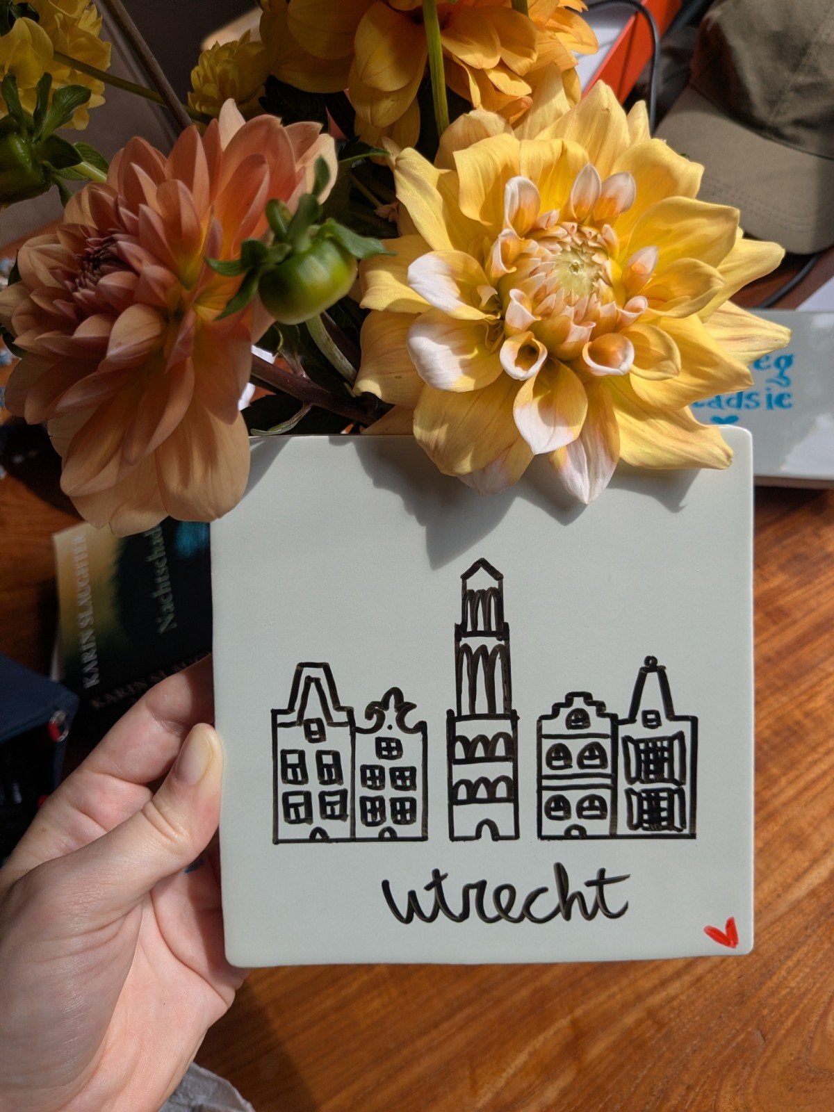 Decoratie tegel Utrecht huisjes en de Dom tekening, Overige stijlen, Nieuw, Ophalen of Verzenden, Wit